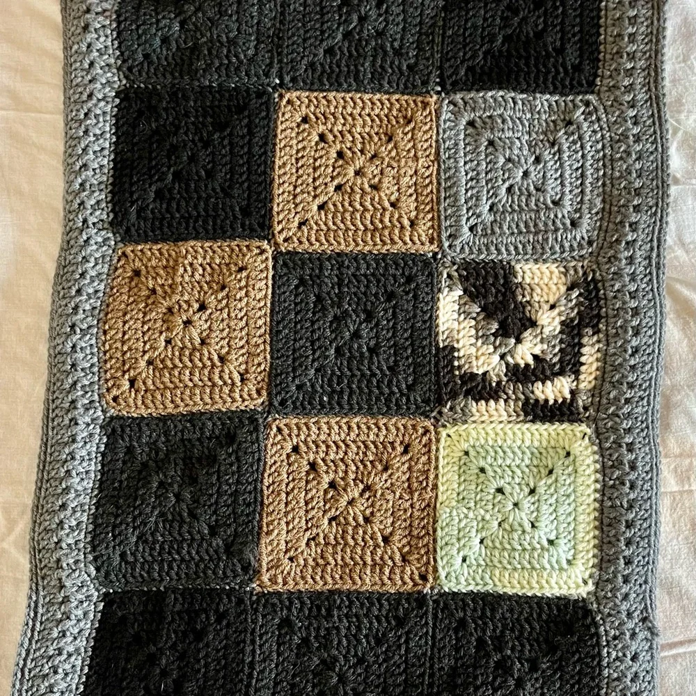 Crocheted‎ Granny Square Pillow Cover Handmade CottageCore Cabin